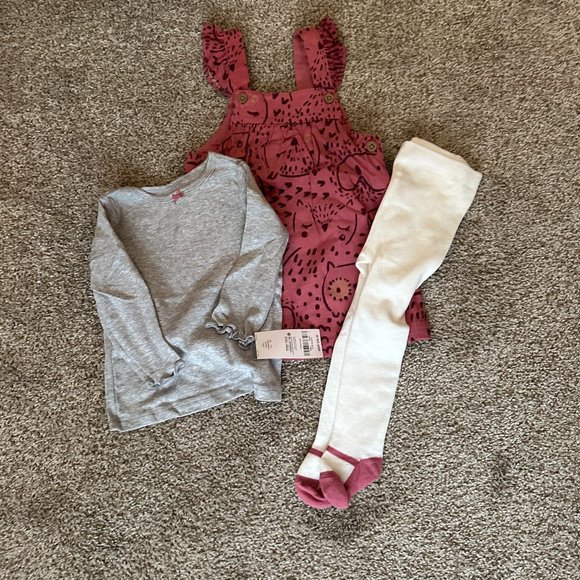 BABY GIRL CARTERS TEE, OWL JUMPER & TIGHT SET SIZE 12M  #K79 - Picture 2 of 2